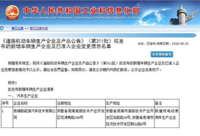 奇瑞新能源前8月銷量同比增長231%，加速布局道路機動車輛生產(chǎn)
